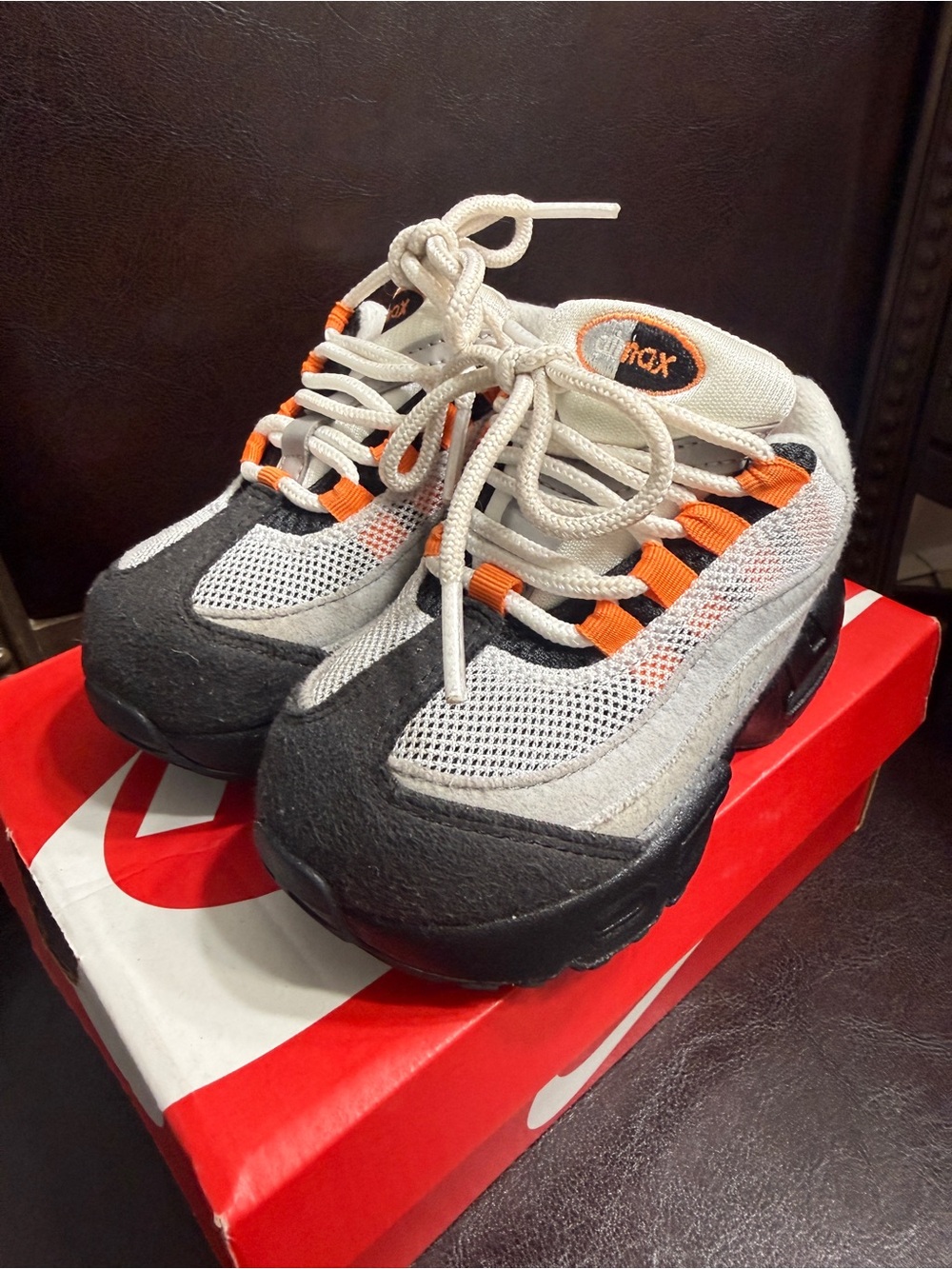 Nike Kids Grey and Orange Mesh Lace-Up Sneakers